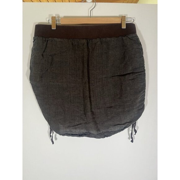 Toad & Co brown linen ruched sides pull-on mini skirt L outdoor festival light - Picture 2 of 9